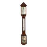 Y A VICTORIAN CARVED ROSEWOOD MERCURY STICK BAROMETER WITH VISIBLE CISTERN