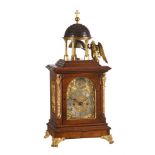 A VERY UNUSUAL LATE VICTORIAN GILT BRASS MOUNTED WALNUT SMALL AUTOMATON TABLE CLOCK