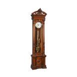 AN IMPRESSIVE GERMAN CARVED OAK HOUR-STRIKING LONGCASE REGULATOR WITH CENTRE-SECONDS