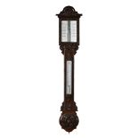 A VICTORIAN CARVED OAK MERCURY STICK BAROMETER