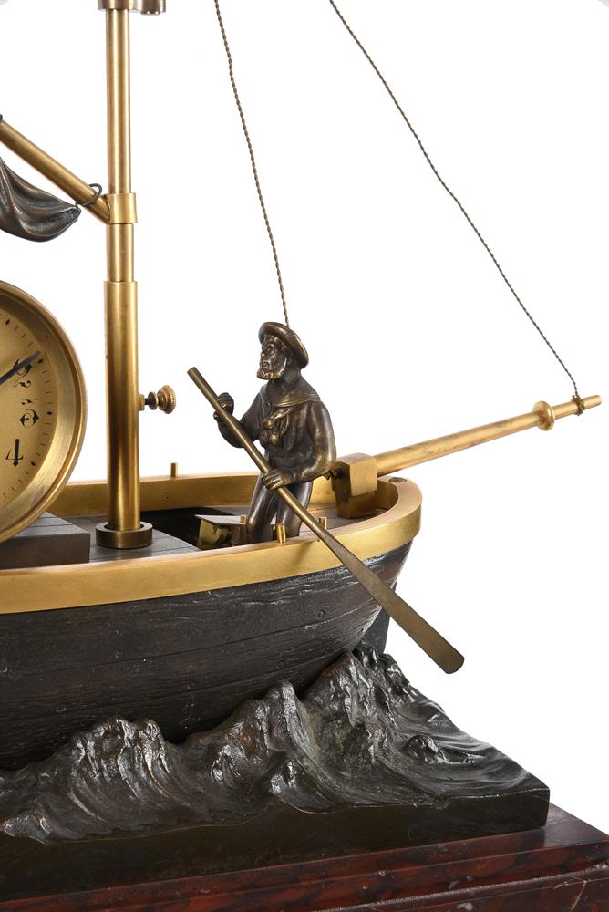 A RARE FRENCH GILT BRASS, BRONZE AND ROSSO FRANCIA MARBLE NOVELTY AUTOMATON TIMEPIECE ‘THE OARSMAN’ - Image 2 of 3