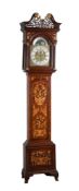 A DECORATIVE MAHOGANY AND FLORAL MARQUETRY QUARTER-CHIMING EIGHT-DAY LONGCASE CLOCK