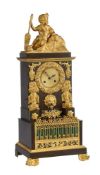 A FRENCH CHARLES X ORMOLU AND PATINATED BRONZE FUGURAL MANTEL CLOCK WITH WATER SPOUT AUTOMATON