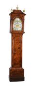 A GEORGE I FIGURED WALNUT EIGHT-DAY LONGCASE CLOCK