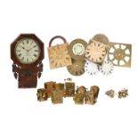 A VICTORIAN MAHOGANY FUSEE DROP-DIAL WALL TIMEPIECE AND A GROUP OF ENGLISH CLOCK MOVEMENTS