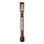 Y A FINE EARLY VICTORIAN MAHOGANY BOWFRONTED MERCURY STICK BAROMETER