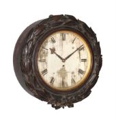 A FINE VICTORIAN CARVED MAHOGANY FUSEE WALL TIMEPIECE