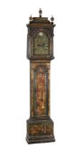 A GEORGE II GREEN JAPANNED EIGHT-DAY LONGCASE CLOCK WITH MOONPHASE