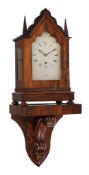Y AN EARLY VICTORIAN ROSEWOOD SMALL GOTHIC BRACKET TIMEPIECE WITH WALL BRACKET