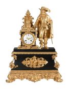 AN IMPRESSIVE FRENCH LOUIS PHILIPPE GILT BRASS AND BELGE NOIR MARBLE FIGURAL MANTEL CLOCK