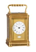 A FINE FRENCH GILT BRASS GORGE CASED REPEATING CARRIAGE CLOCK WITH SUBSIDIARY SECONDS