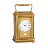 A FINE FRENCH GILT BRASS GORGE CASED REPEATING CARRIAGE CLOCK WITH SUBSIDIARY SECONDS