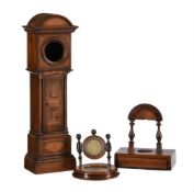 Y A LATE VICTORIAN INLAID ROSEWOOD WATCHSTAND IN THE FORM OF A MINIATURE LONGCASE CLOCK