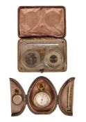 TWO CASED ANEROID BAROMETER, COMPASS AND THERMOMETER COMPENDIUMS