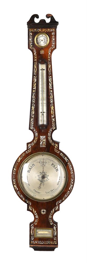 Y AN EARLY VICTORIAN MOTHER-OF-PEARL INLAID ROSEWOD MERCURY WHEEL BAROMETER