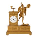 A FRENCH EMPIRE ORMOLU FIGURAL MANTEL CLOCK