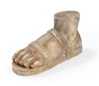 AFTER THE ANTIQUE, AN ITALIAN MARBLE MODEL OF A SANDALLED FOOT, EARLY 20TH CENTURY
