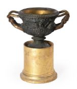 AFTER THE ANTIQUE, A PATINANTED AND PARCEL GILT BRONZE MODEL OF THE WARWICK VASE, 19TH CENTURY