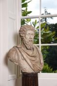 AN ITALIAN WHITE MARBLE BUST OF THE ROMAN EMPEROR MARCUS AURELIUS (121 AD-180 AD) 17TH/18TH CENTURY