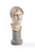 AFTER THE ANTIQUE, AN ITALIAN WHITE MARBLE HEAD OF THE ROMAN EMPEROR HADRIAN, 19TH CENTURY