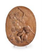 AFTER CLAUDE MICHEL CALLED CLODION (1738-1814), A PLASTER PLAQUE 'BACCHANTE S'ABANDONNE AVEC SATYRS'