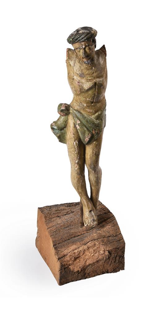 A EUROPEAN POLYCHROME WOOD CORPUS FIGURE, 17TH CENTURY