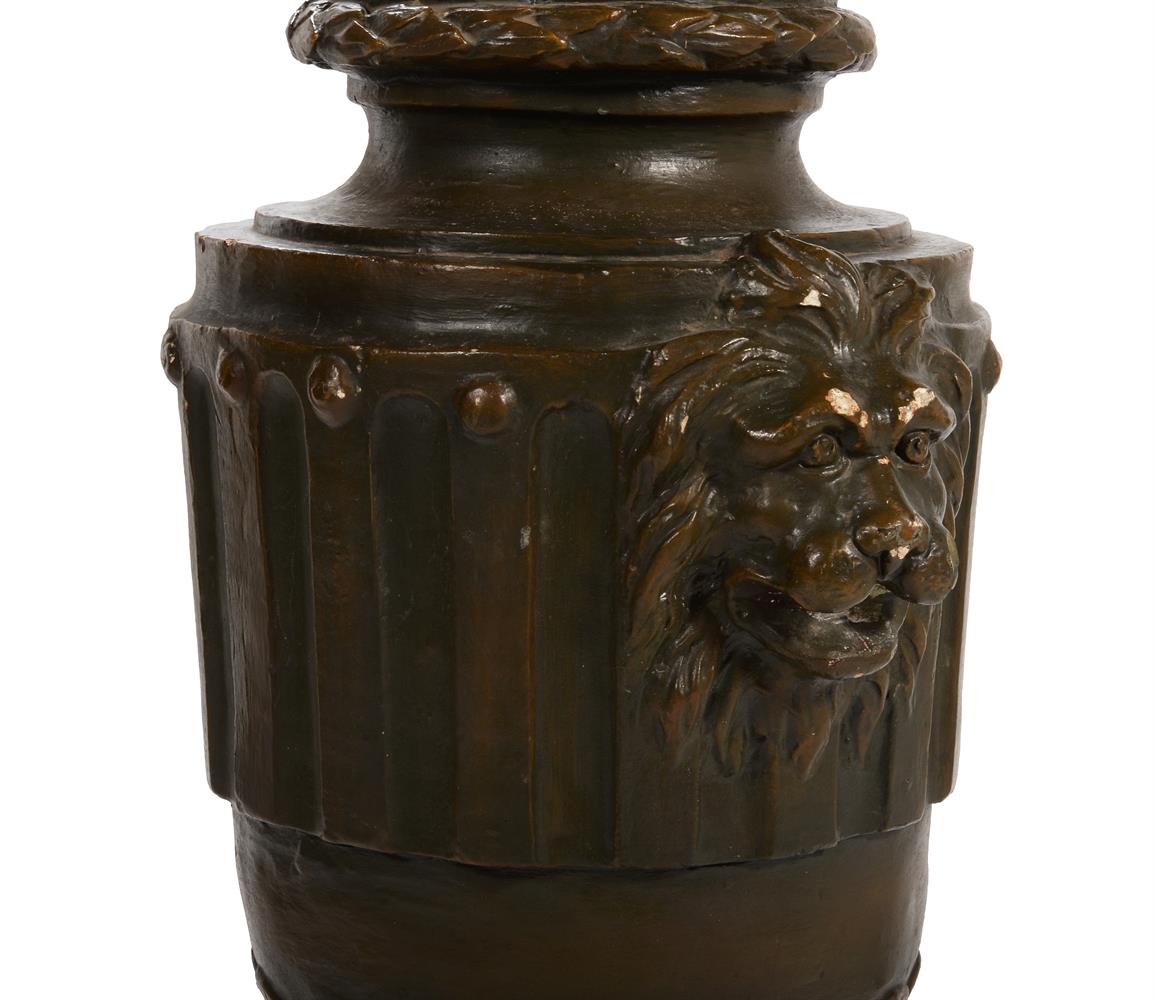 A PAIR OF PAINTED PLASTER URNS, LATE 19TH/EARLY 20TH CENTURY - Image 3 of 4