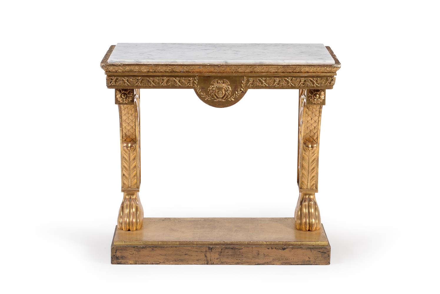 A CARVED GILTWOOD CONSOLE TABLE, FIRST QUARTER 19TH CENTURY