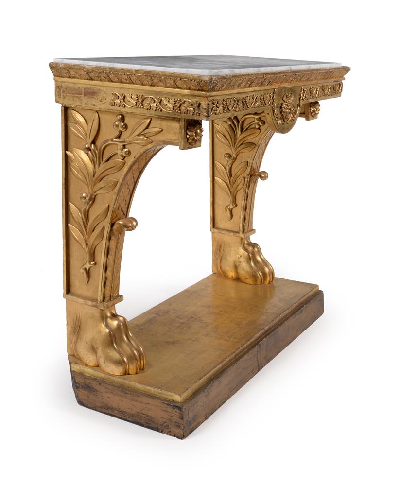 A CARVED GILTWOOD CONSOLE TABLE, FIRST QUARTER 19TH CENTURY - Image 5 of 6