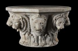 AN ITALIAN MARBLE CAPITAL FEATURING STANDING LIONS, 19TH CENTURY