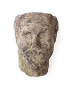 A GOTHIC CARVED STONE HEAD OF A KING, 14TH CENTURY