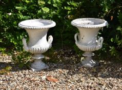 A PAIR OF CAST IRON CAMPANA URNS, SECOND HALF 19TH CENTURY