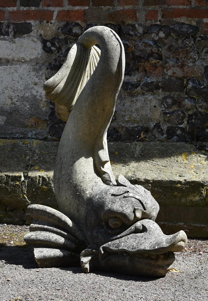 A COMPOSITION STONE MODEL OF A DOLPHIN, IN THE MANNER OF SEELEY DESIGNS FROM 1830, 20TH CENTURY