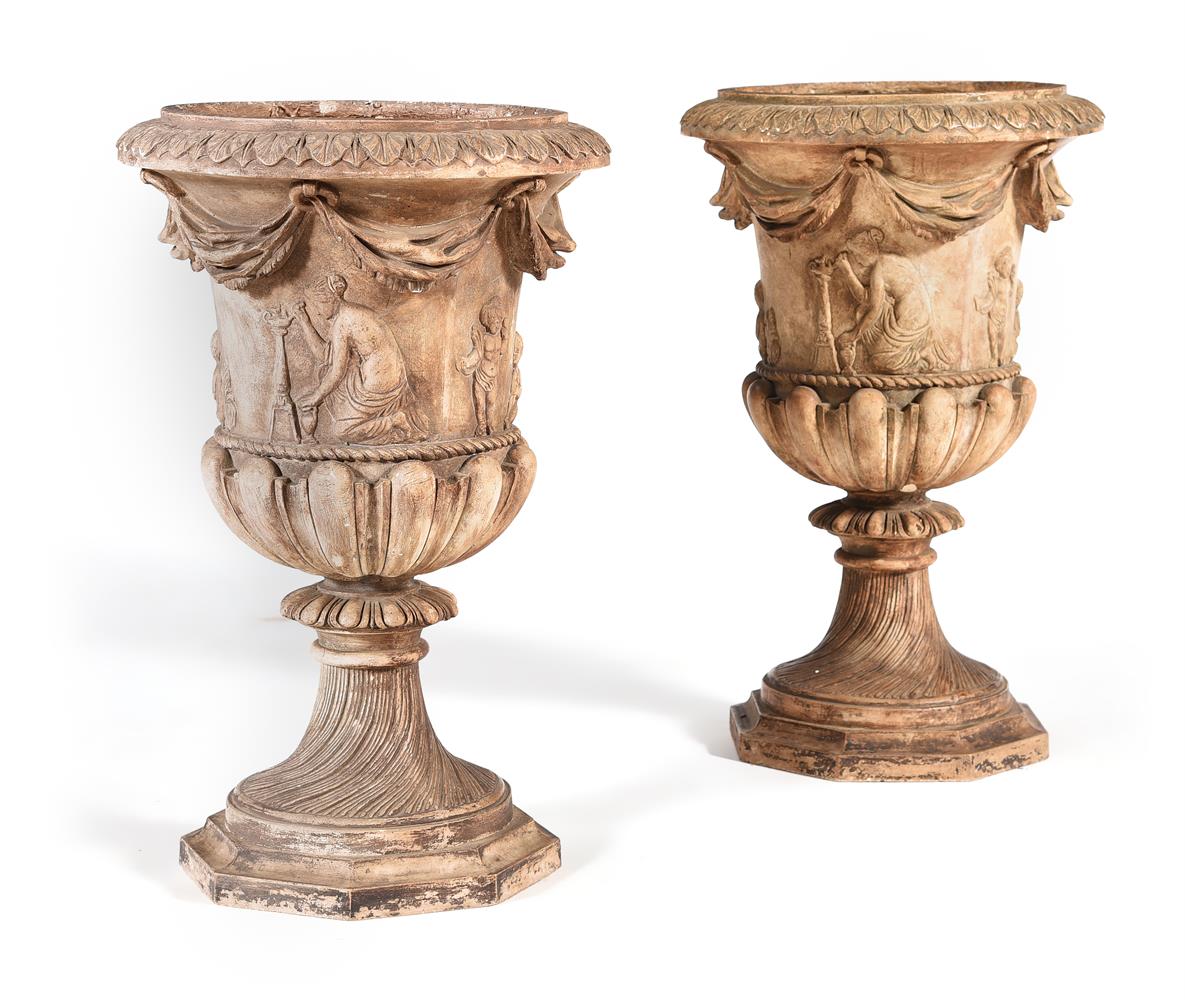AFTER THE ANTIQUE, A PAIR OF PLASTER URNS, 19TH CENTURY