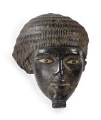 A SIMULATED GRANITE FRAGMENTARY HEAD OF AN EGYPTIAN FIGURE, 19TH CENTURY