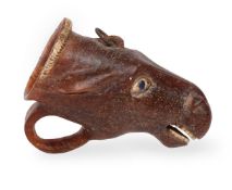 A COMPOSITE CRUSHED AMBER CAST OF A HORSE HEAD RHYTON, 19TH CENTURY