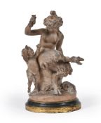 AFTER CLODION (1738-1814), A FRENCH PATINATED TERRACOTTA FIGURE 'SATYRESSE AVEC ENFANT'