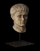 AN ITALIAN WHITE MARBLE BUST OF THE FIRST ROMAN EMPEROR CAESAR AUGUSTUS (63 BC- 14 AD)