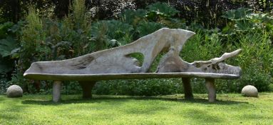 A LARGE ELM 'GROTTO' BENCH, 20TH CENTURY