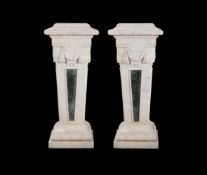 A PAIR OF WHITE MARBLE AND VERDE ANITICO PEDESTAL STANDS, IN THE NEO-CLASSICAL MANNER, 20TH CENTURY