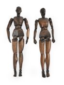 A PAIR OF ARTICULATED WOODEN ARTIST'S LAY MODELS, 20TH CENTURY