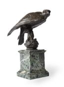 A FRENCH BRONZE MODEL OF AN EAGLE WITH A SNAKE, MID 19TH CENTURY