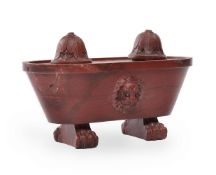 AN ITALIAN INKWELL IN THE FORM OF A ROMAN BATH IN ROSSO ANTICO MARBLE, MID 19TH CENTURY