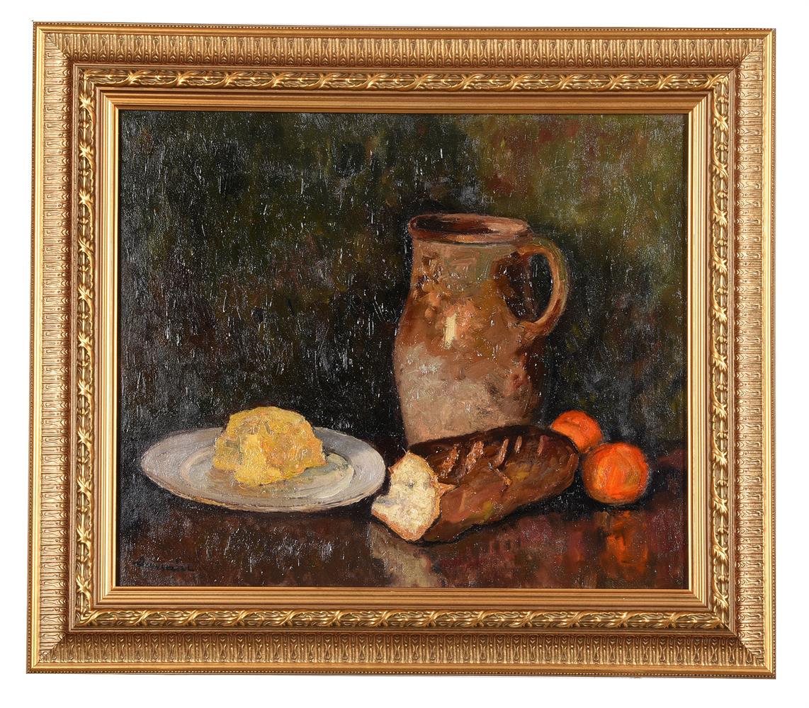λ Albert Malet (French 1902-1986), Still life of bread, butter, oranges and a jug - Image 2 of 3