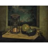 λ Raymond Skipp (British 1921-2001), Still life - hourglass and pocket globe