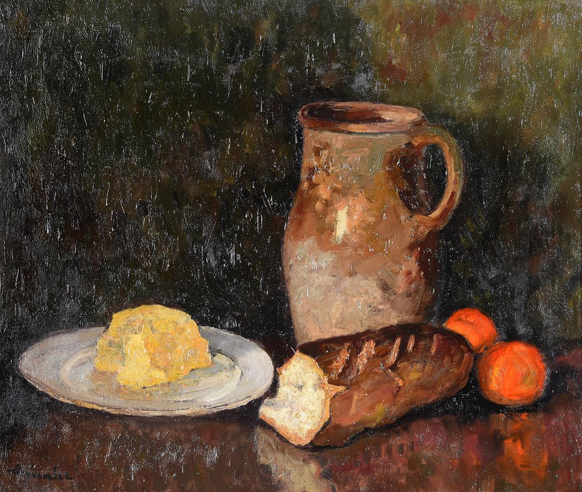 λ Albert Malet (French 1902-1986), Still life of bread, butter, oranges and a jug