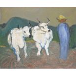 λ Henryk Gotlib (Polish 1890-1966), Oxen and Farmer