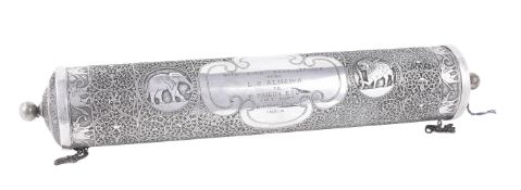 An Indian silver cylindrical scroll case