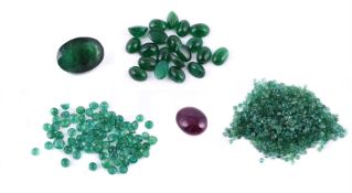 † A collection of various emerald and synthetic emerald stones