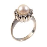 A diamond and cultured pearl cluster ring